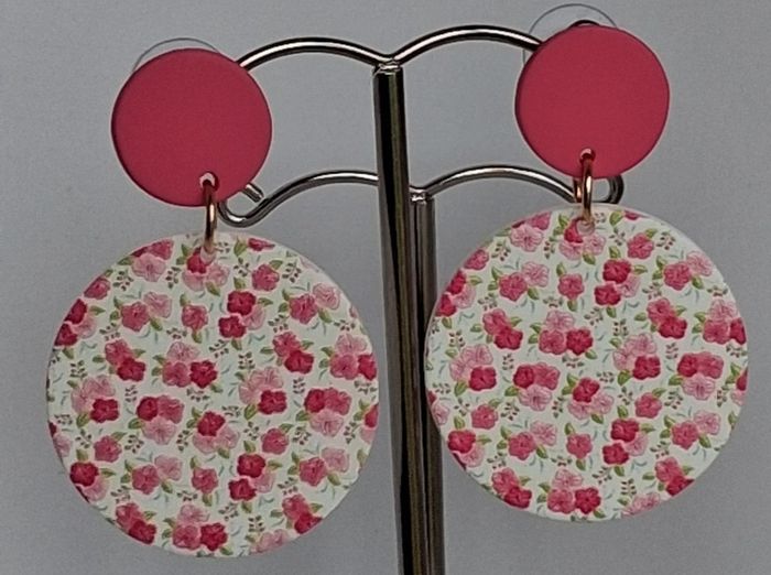 Pink & White Blossom Motif Round Earrings