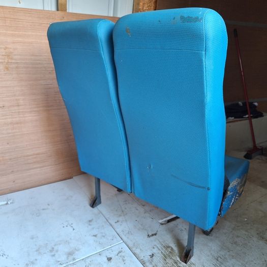 Used Double Passenger Van Seat with Seatbelts Blue Fabric Minibus Bench