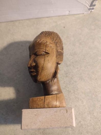 Head Sculpture African Tribal Carved  Wood ON MARBLE PLINTH.
