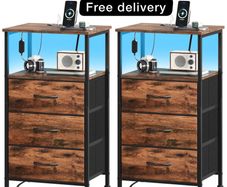 3 Drawers Chest of Drawers for Bedroom with Charging Station and LED Light