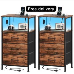 3 Drawers Chest of Drawers for Bedroom with Charging Station and LED Light