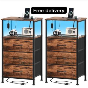 3 Drawers Chest of Drawers for Bedroom with Charging Station and LED Light