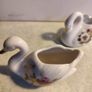 Set of Two Pretty Vintage Style Floral Decorative Bone China Swan Ornaments Image 7