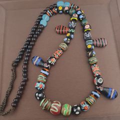 Antique Venetian Style Mix Glass Beads Necklace Strand