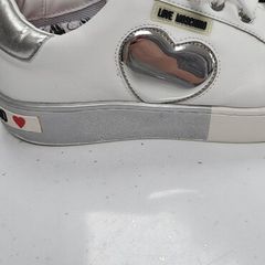 LOVE MOSCHINO white lace-up trainers Sz 40 (Fit 7- 7.5UK) - Rrp 220 (New)