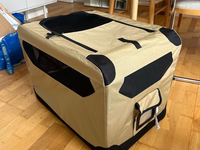 Portable Soft-Sided Folding Travel Crate Kennel for cat, dog, and other small animals, Tan,