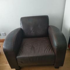 Armchairs x 2, leather effect, approx 83cm deep, 92 wide, selling separately or as a pair, 50 euro each.