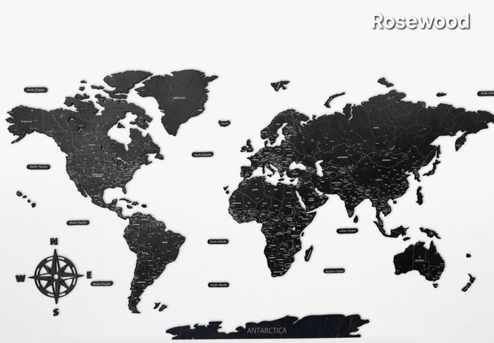 2D Premium Wooden World Map Country Borders US and Canada States Borders Country Names Country Capital Names 400 World Biggest City Names