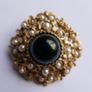 Vintage Victorian revival gold  layered domed brooch with black glass and faux pearls Image 3
