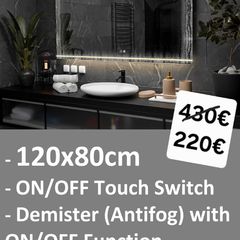 LED Bathroom Mirror Antifog Demister 120x80cm Touch Switch