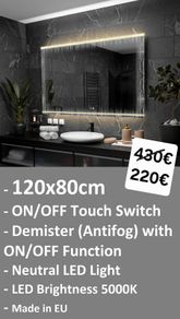 LED Bathroom Mirror 120x80cm Antifog Defogger