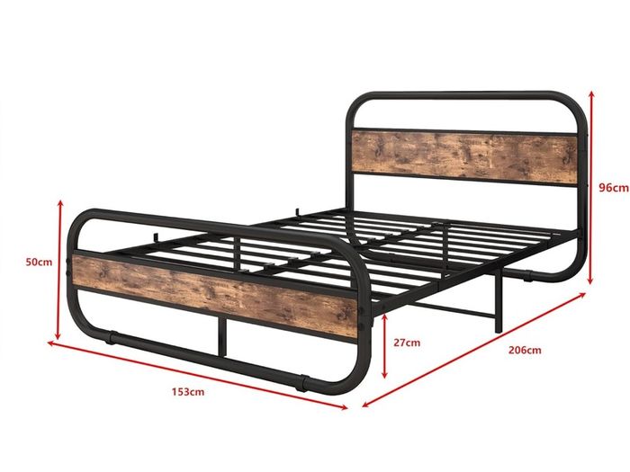 King Size Bed Metal Platform Bed Frame with Wood Headboard