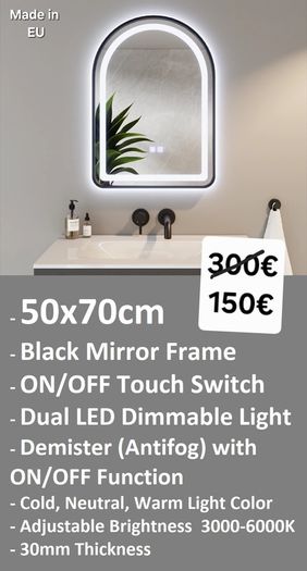 LED Bathroom Mirrors Selection Clock Speakers Bluetooth Demister Antifog Wi-Fi Weather Station Makeup