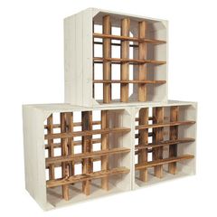 Set of 3 Wine Racks Flamed Wood + Wooden Shelf Box