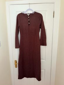 M&S Jersey Cosy Midi Column Dress in Claret - size UK 12