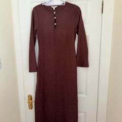 M&S Jersey Cosy Midi Column Dress in Claret - size UK 12