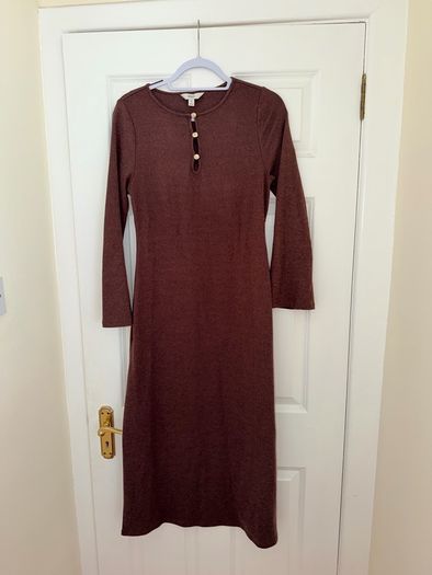 M&S Jersey Cosy Midi Column Dress in Claret - size UK 12