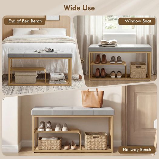 Velvet Bench and Shoe Storage