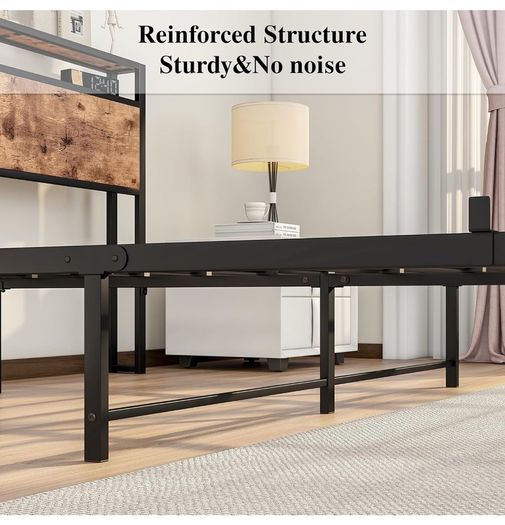 King Size Bed Frame with Storage Wooden Headboard
