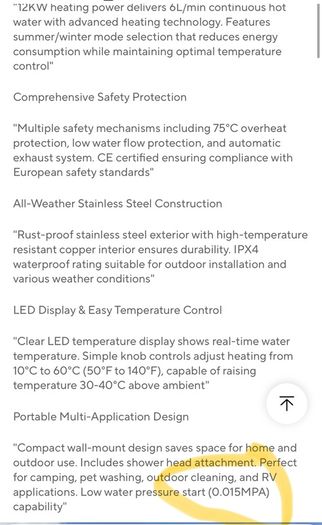 12KW LPG Instant Water Heater 6L/min Stainless Steel Tankless Propane Boiler with CE for Home Camping Outdoor Use