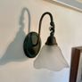 Vintage Lustrarte Brass Wall Sconce Goose Neck Pendulum Shade Holder Finished in Antique Verdigris Image 10