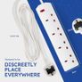 DESIRETECH White Electric Extension Lead - 4 Gang, 2 Metre Cable with UK Plug & 3 Pin Socket - Wall Mountable & Multi Socket Mains Strip for Home, Bedroom, Kitchen, & Office (1 Pack) Image 2