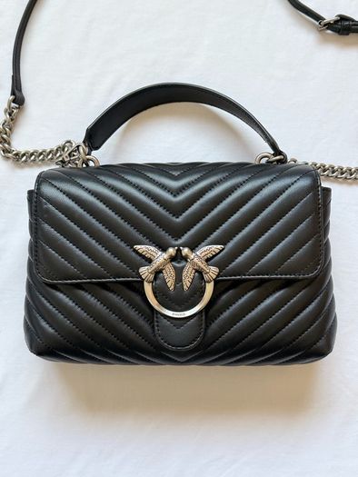 Pinko Love Bag Black Chevron Leather Shoulder Bag Original + Dust Bag