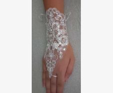 Lovely White Gloves with Lace & Sparkly Beads