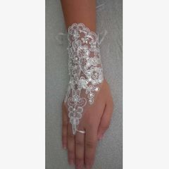 Lovely White Gloves with Lace & Sparkly Beads