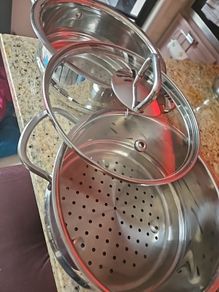 stainless steel set of two strainers with lid