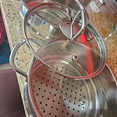 stainless steel set of two strainers with lid