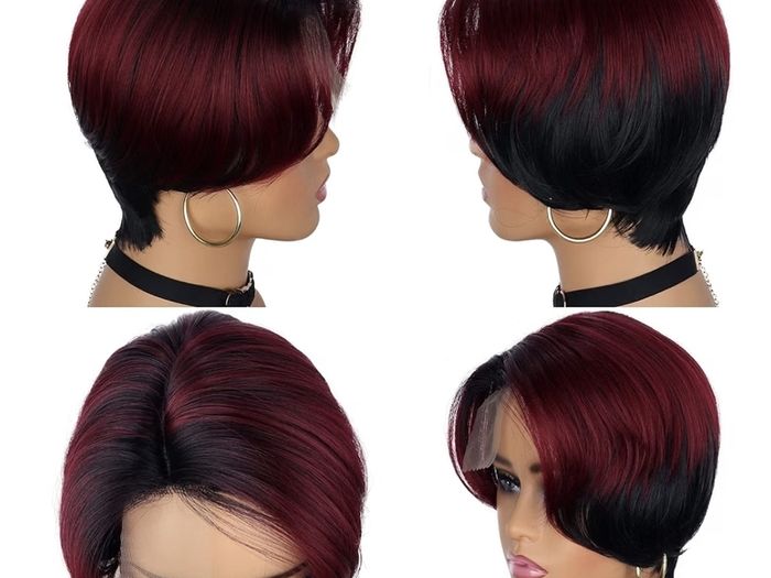 Porsmeer women's black and red short bob wig