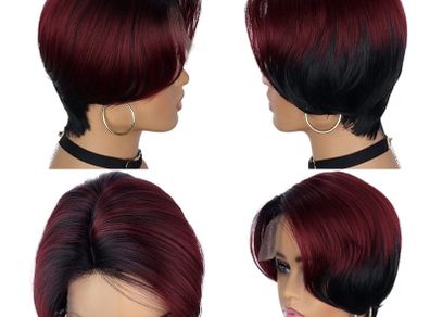 Porsmeer women's black and red short bob wig