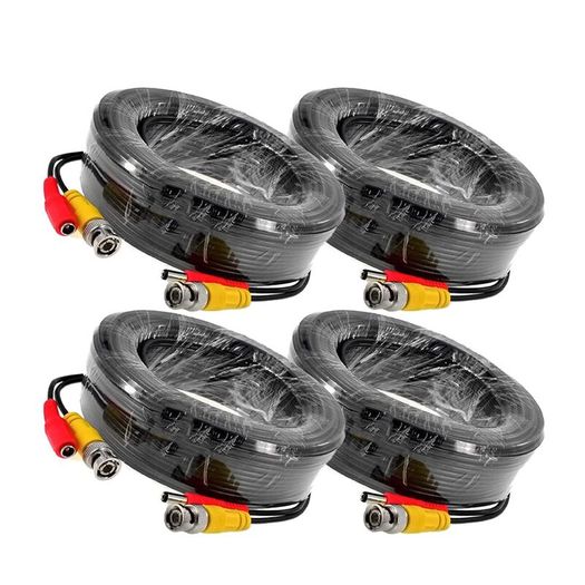 4 Pack 10M / 32 feet BNC Video Power Cable 2-in-1 Pre-made Black Security Camera CCTV Cable for HD Surveillance Camera and DVR System Installation