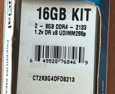 Crucial 16GB Ram Kit 2 x 8GB DDR 4 2133 MHZ UDimm Desktop Ram