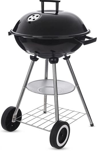 18 Inch Freestanding Kettle BBQ with Enamelled Fire Bowl, Chrome Plated Cooking Grid and Charcoal Grate for Lawn, Patio Garden Barbecue (FREE POSTAGE)