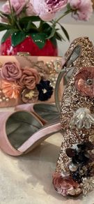 Pink Satin Block Heels Size 4 (37) + Matching Floral Clutch Bag, Wedding/Occasion