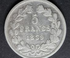 France  1839 B  5 Francs - Louis-Philippe I Silver coin