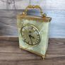 Vintage Mantel Clock Onyx Azizoff 1970s Marble Quartz Brass Shelf Desk Carriage Battery Powered Clock Made in England/ West Of Germany Untested Parts Or Repair Image 3