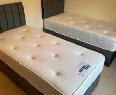 Brand New Stylish Single Divan Beds.. Multiple Options Of Headboards. Tufted Memory Foam Mattresses Available. Drawers Storage Available