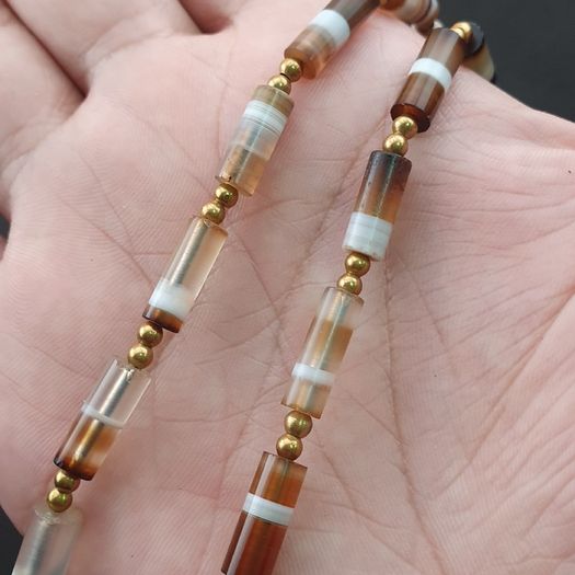 Authentic Antique Yemeni Banded Agate Beads Necklace 22 inches
