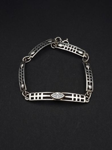 Vintage Geometric 925 Sterling Silver Cubic Zirconia Bracelet