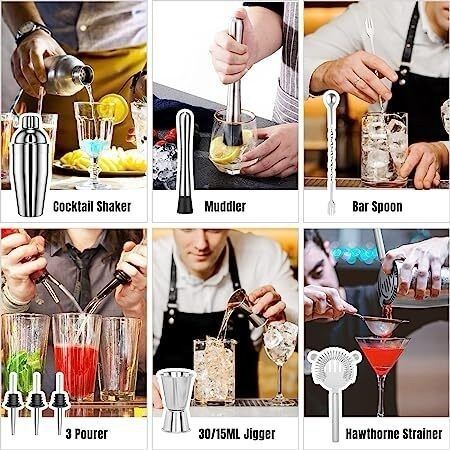 NEW SALE | New Cocktail Making Set, 17 Pieces Cocktail Shaker Set, Professional Cocktail Mixing Set, Cocktail Kit with 750ml Stainless Steel Shaker