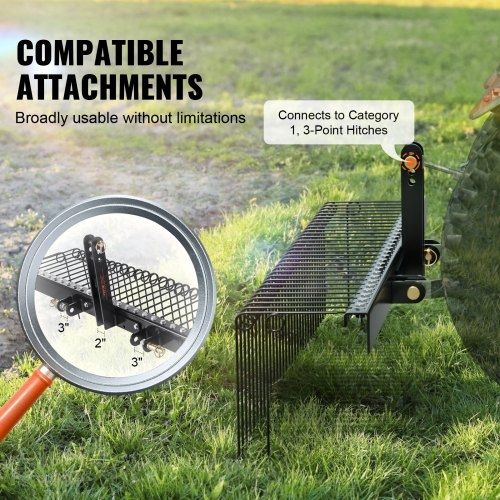 Tow Behind Landscape Rake 72"/183 cm Lawn Dethatcher Rake with 32 Steel Tines