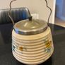Bramley vintage ribbed biscuit barrel with  silver plated lid . Image 2