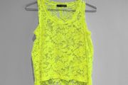 Pre Owned Primark Neon Yellow Floral Lace Tank Top