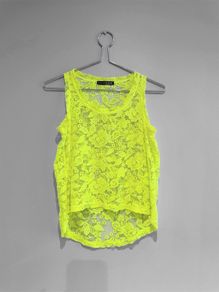 Pre Owned Primark Neon Yellow Floral Lace Tank Top