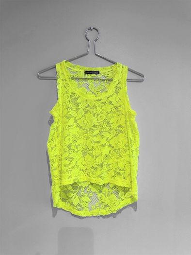Pre Owned Primark Neon Yellow Floral Lace Tank Top
