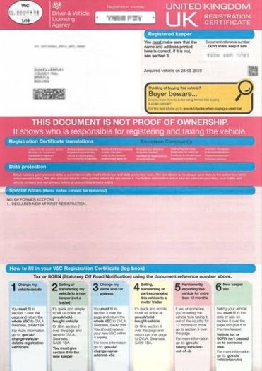 Vehicle registration LOST LOGBOOK V5