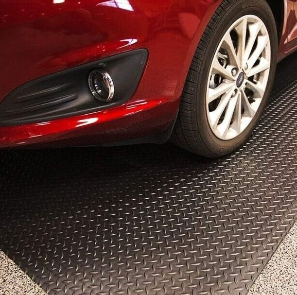 Rubber Garage Floor Mats 1M x 5M / 3.3Ft x 16.4Ft Anti-Slip Diamond Plate Mat 3mm Thick Heavy Duty Commercial Flooring Mat Roll for Under Car, Gym, Garage, Warehouse, Black
